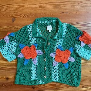 Hunter Bell Green and Blue Crochet Cardigan